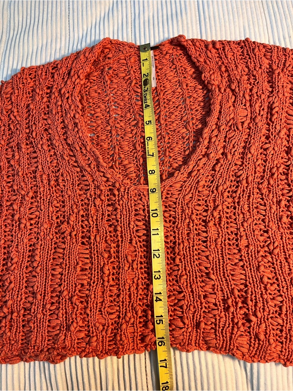 Free People Open-Knit V-Neck Oversized Cotton Sweater in Rust Orange - Picture 9 of 10